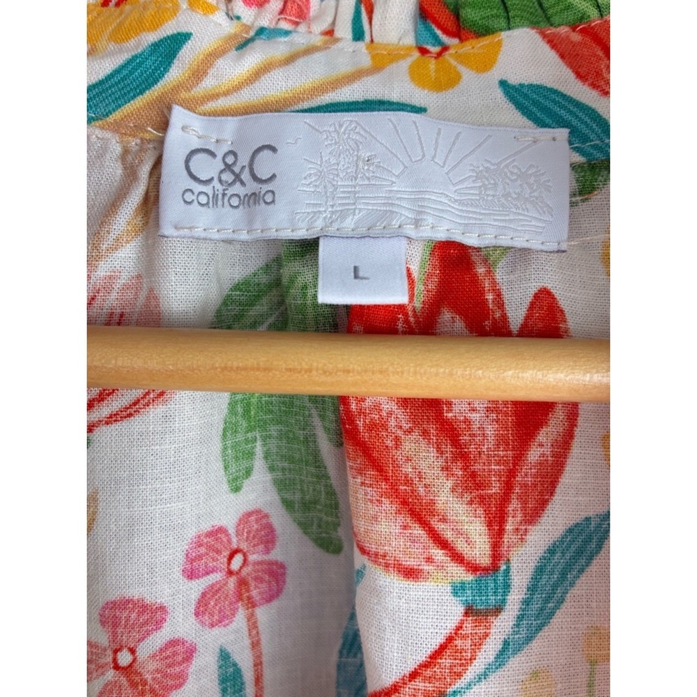 C&C California Floral Fruit Print Blouse Size L Boho Peasant Top Lightweight - Picture 8 of 8